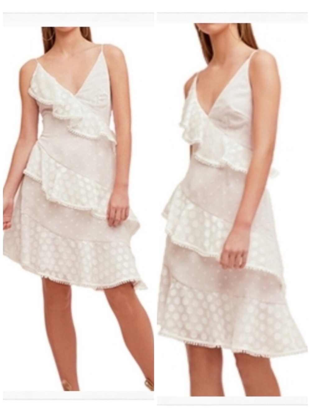 Keepsake See You Now Ivory Polka Dot Asymmetrical Ruffle Dress XS - Picture 16 of 16